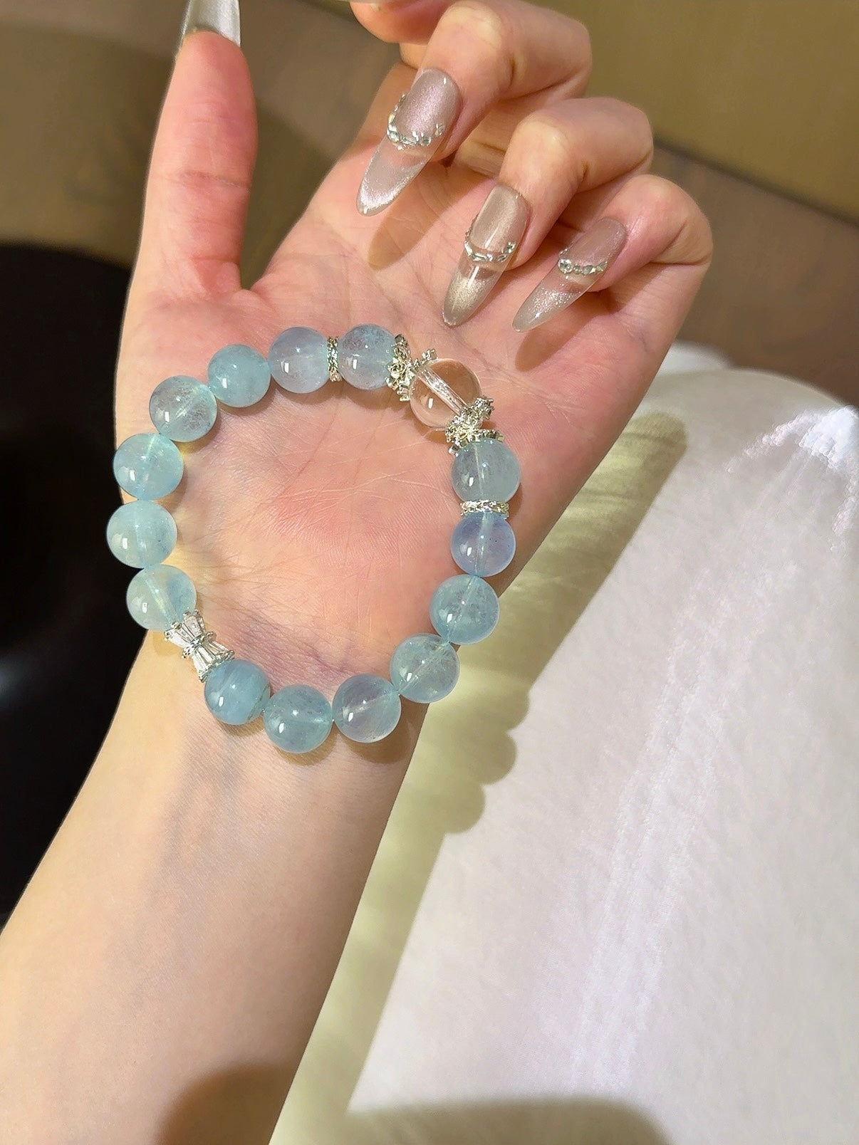 ▫️▪️ Aquamarine white crystal bracelet